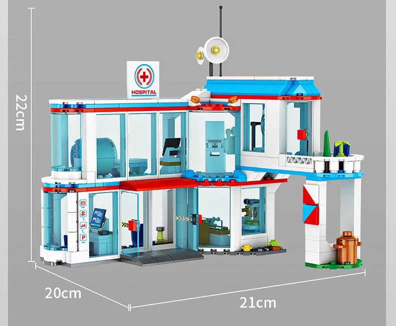 3 in1 City Hospital Building Blocks Toy STEM Sets Rescue Center Ambulance Doctor Nurse DIY Assembly Bricks Toy for Kids Boy Gift