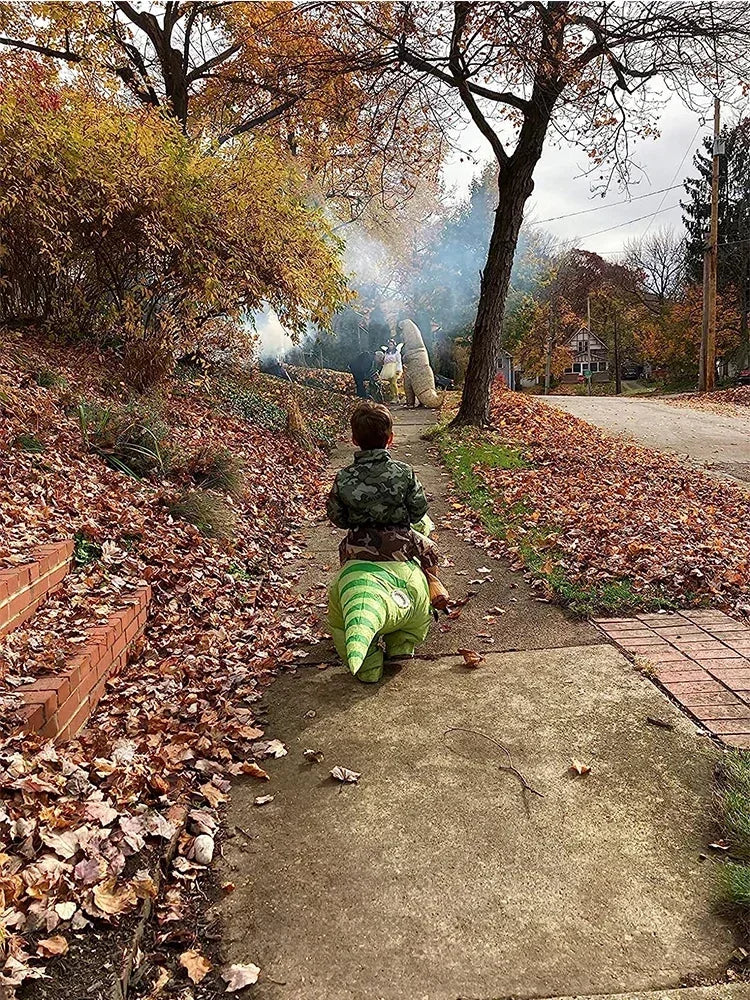 New Hot Sale Funny Child Adult Inflatable Riding Green Dinosaur Cosplay Costume Kids Fancy Dress Halloween Holiday Theme Party