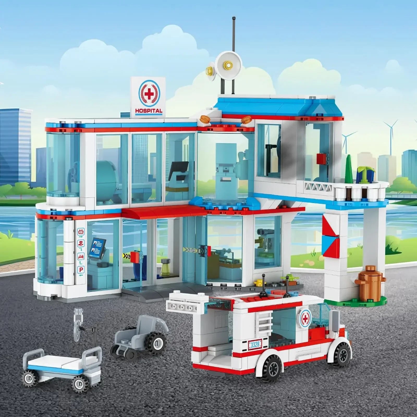 3 in1 City Hospital Building Blocks Toy STEM Sets Rescue Center Ambulance Doctor Nurse DIY Assembly Bricks Toy for Kids Boy Gift