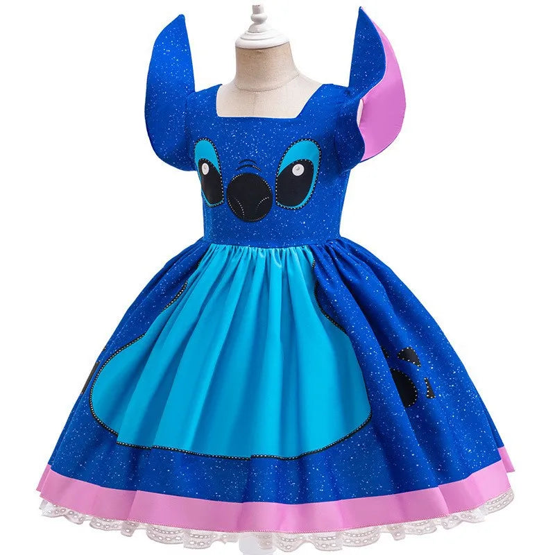 Kids Girls Princess Dress Cartoon Stitch Disney Movie Role Play Costume Stage Performance Halloween Carnival Children Dress Up