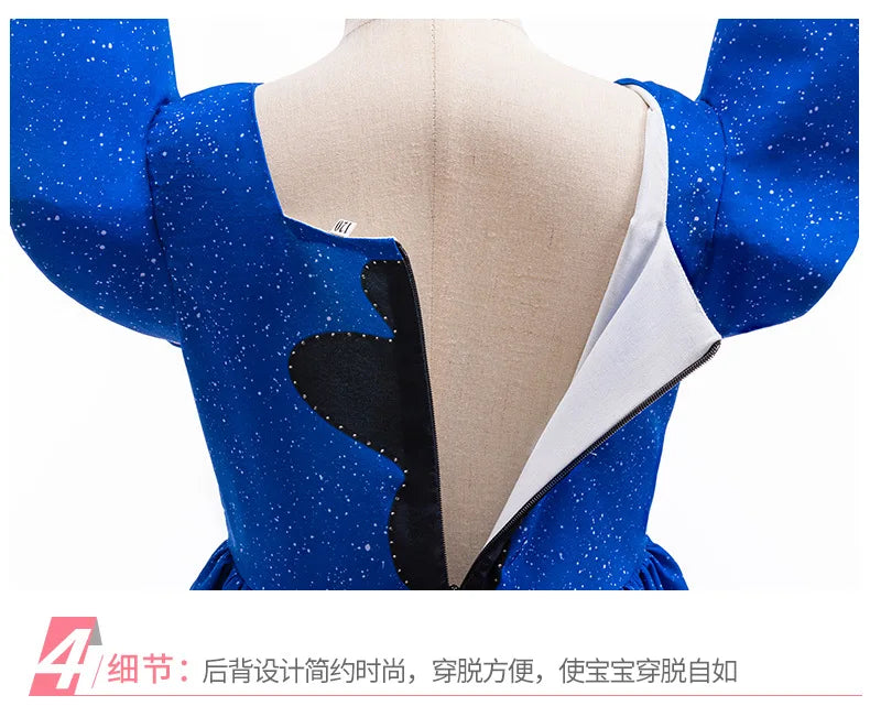 Kids Girls Princess Dress Cartoon Stitch Disney Movie Role Play Costume Stage Performance Halloween Carnival Children Dress Up