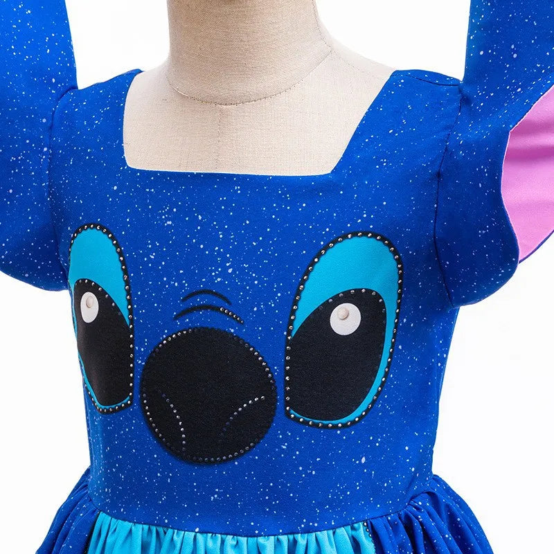 Kids Girls Princess Dress Cartoon Stitch Disney Movie Role Play Costume Stage Performance Halloween Carnival Children Dress Up