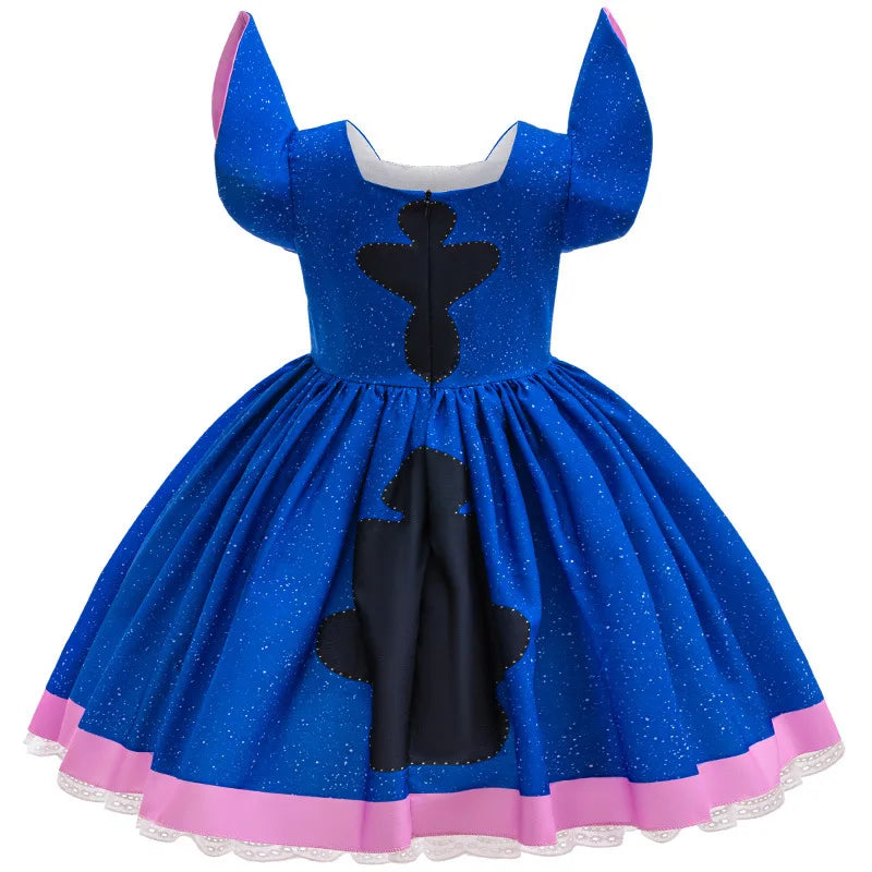 Kids Girls Princess Dress Cartoon Stitch Disney Movie Role Play Costume Stage Performance Halloween Carnival Children Dress Up