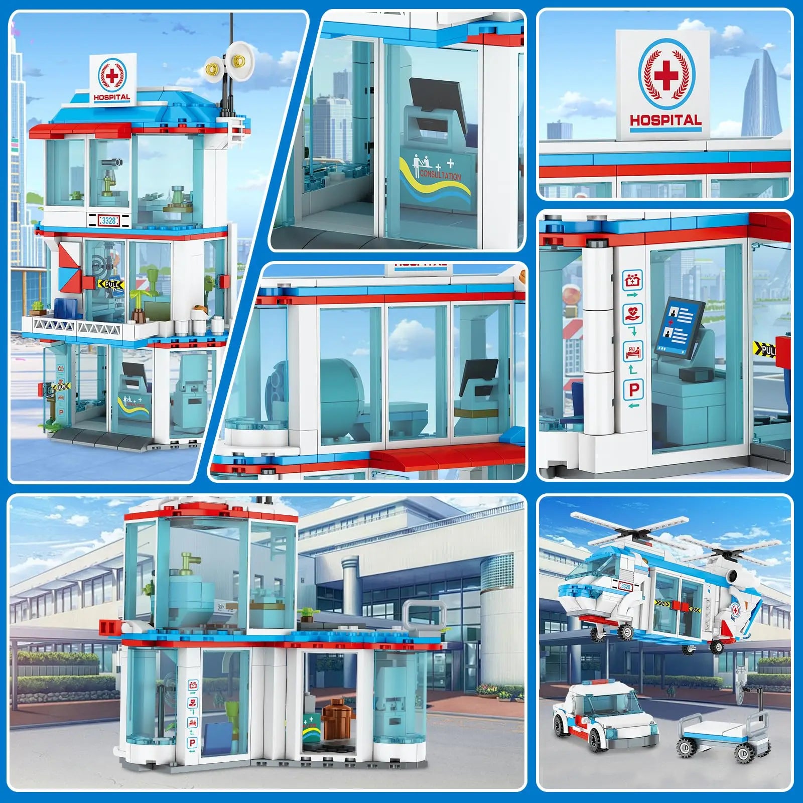 3 in1 City Hospital Building Blocks Toy STEM Sets Rescue Center Ambulance Doctor Nurse DIY Assembly Bricks Toy for Kids Boy Gift