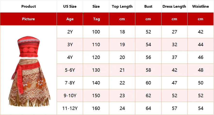 Disney Moana Dress for Kids Girls Princess Vaiana Cosplay Carnival Children Birthday Party Headwear Necklace Pet Pig Chicken Set