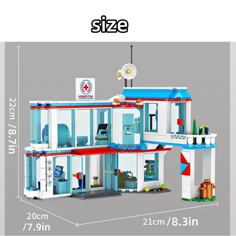 3 in1 City Hospital Building Blocks Toy STEM Sets Rescue Center Ambulance Doctor Nurse DIY Assembly Bricks Toy for Kids Boy Gift