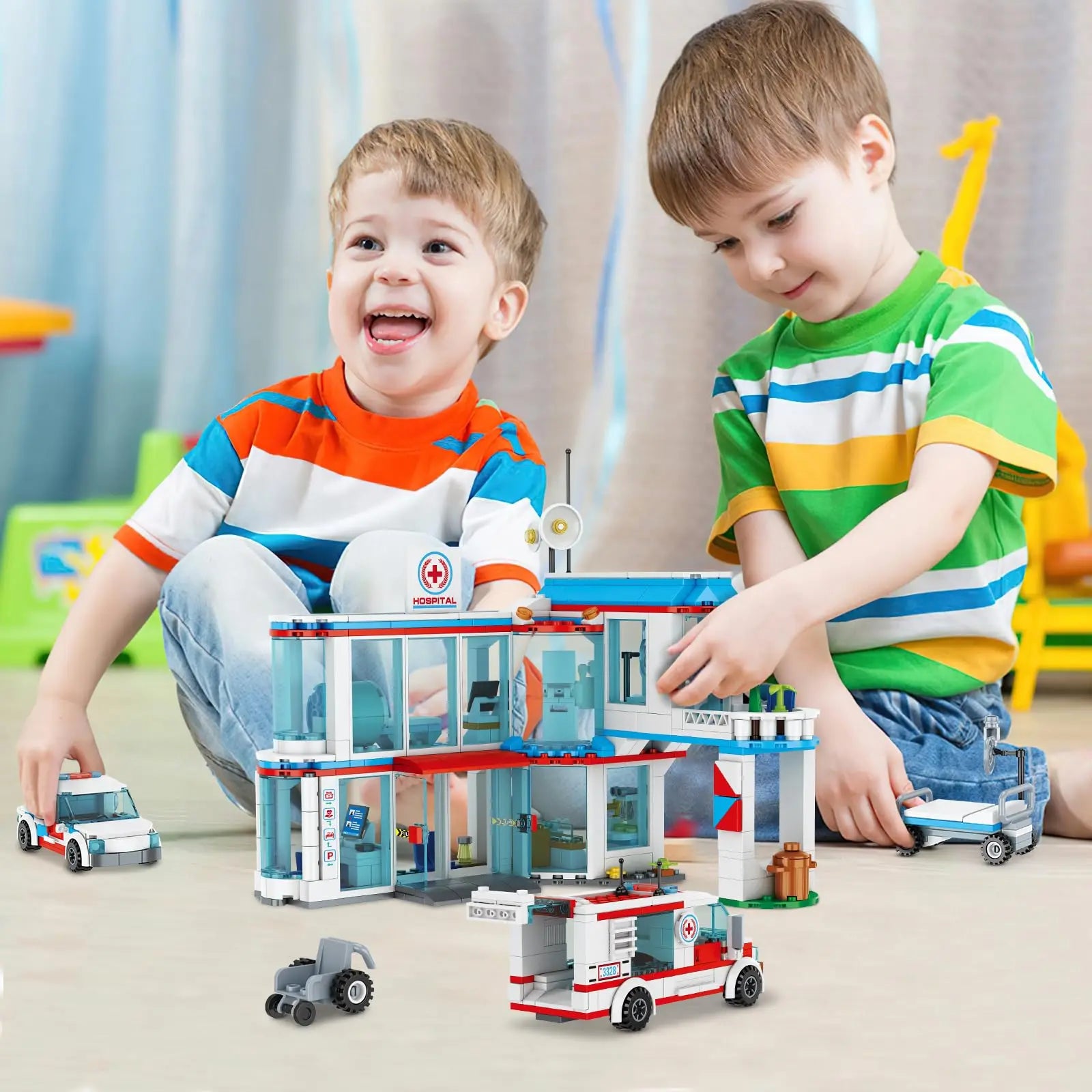 3 in1 City Hospital Building Blocks Toy STEM Sets Rescue Center Ambulance Doctor Nurse DIY Assembly Bricks Toy for Kids Boy Gift