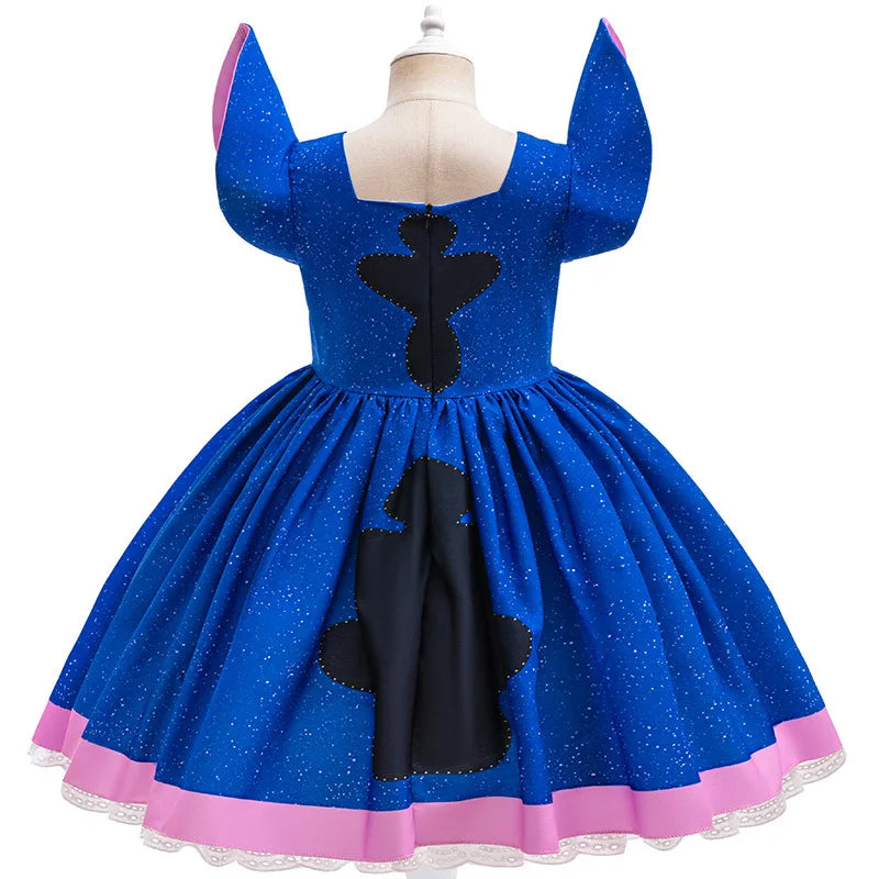 Kids Girls Princess Dress Cartoon Stitch Disney Movie Role Play Costume Stage Performance Halloween Carnival Children Dress Up