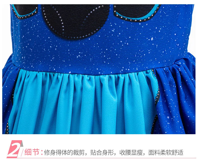 Kids Girls Princess Dress Cartoon Stitch Disney Movie Role Play Costume Stage Performance Halloween Carnival Children Dress Up
