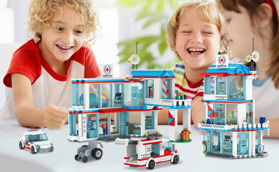 3 in1 City Hospital Building Blocks Toy STEM Sets Rescue Center Ambulance Doctor Nurse DIY Assembly Bricks Toy for Kids Boy Gift