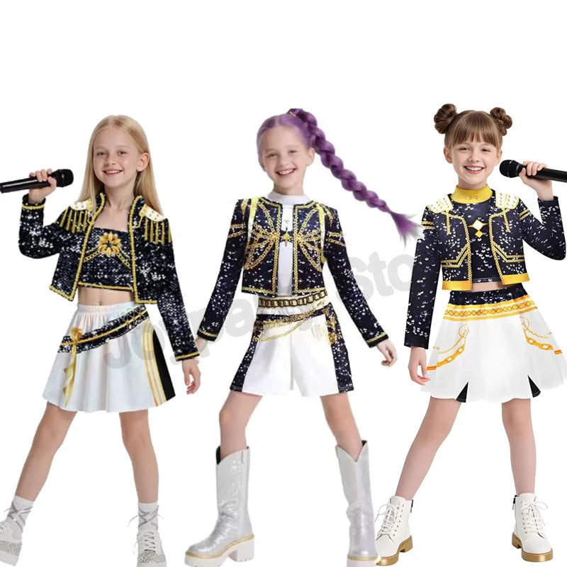 Anime Movie Kids Kpop Demon Hunter Cosplay Rumi Zoey Mira Cosplay Suit Clothes KPop Rumi Zoey Cosplay Costume 3D Print Costume